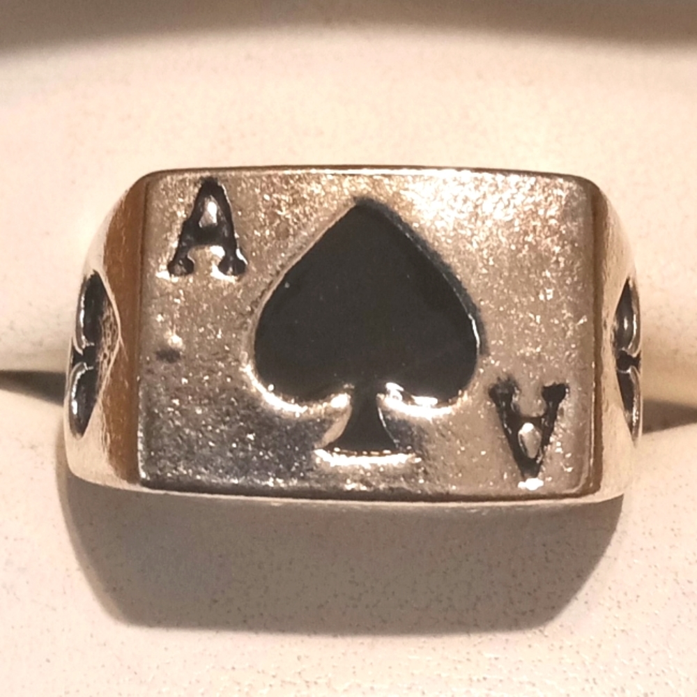 New Sterling Silver Black Onyx Ace of Spades Ring.